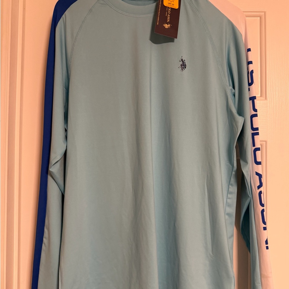 U.S. Polo Assn. Light Blue Long Sleeve Performance Tee with Royal Blue Accents
